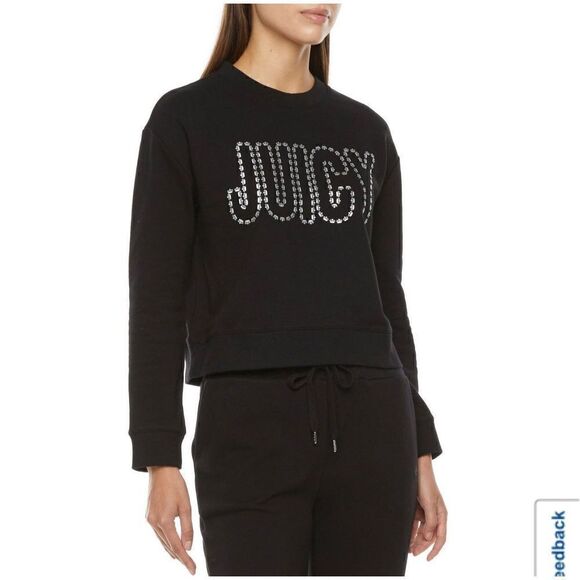 Nwt juicy couture black crown logo cropped queen sweatshirt - Picture 1 of 9